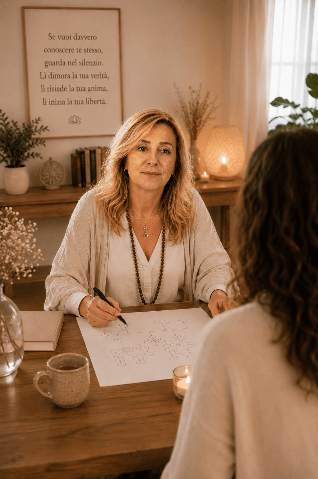 Paola durante una sessione di genogramma
